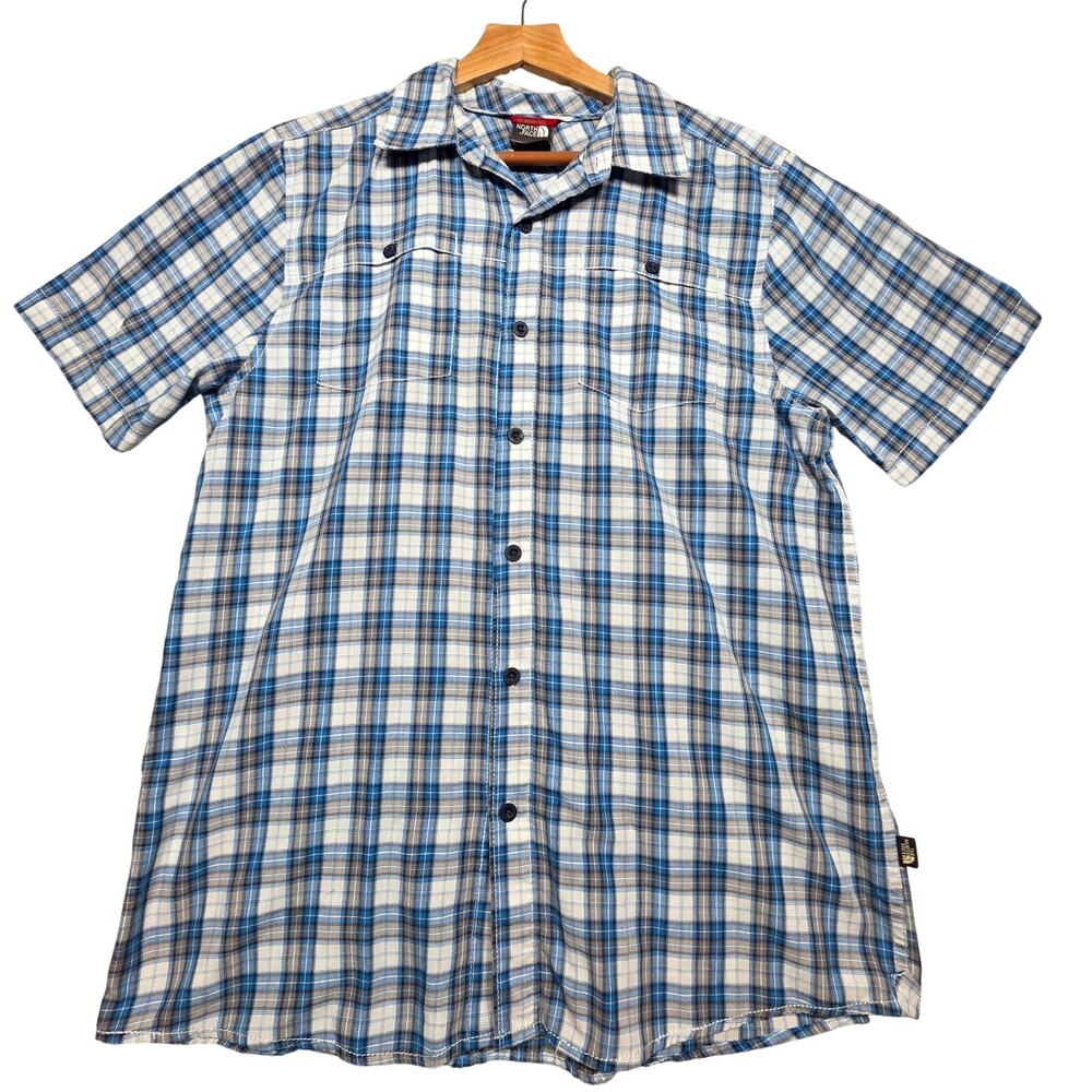 The North Face Men's Blue Plaid Short Sleeve Button Down Shirt